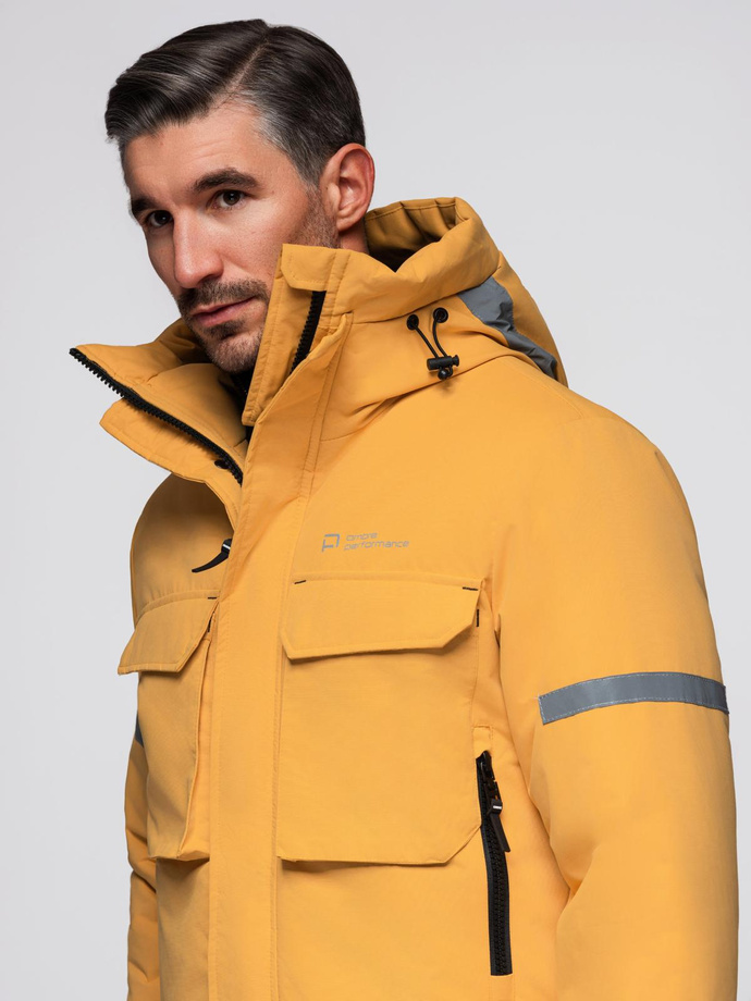 Men's long insulated jacket with reflective elements - yellow V2 OM-JALJ-0169