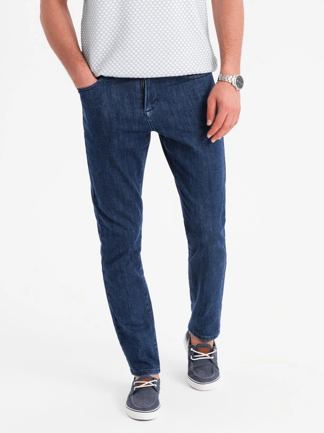 Classic men's SLIM FIT jeans with elastane - dark blue V3 OM-PADP-0216