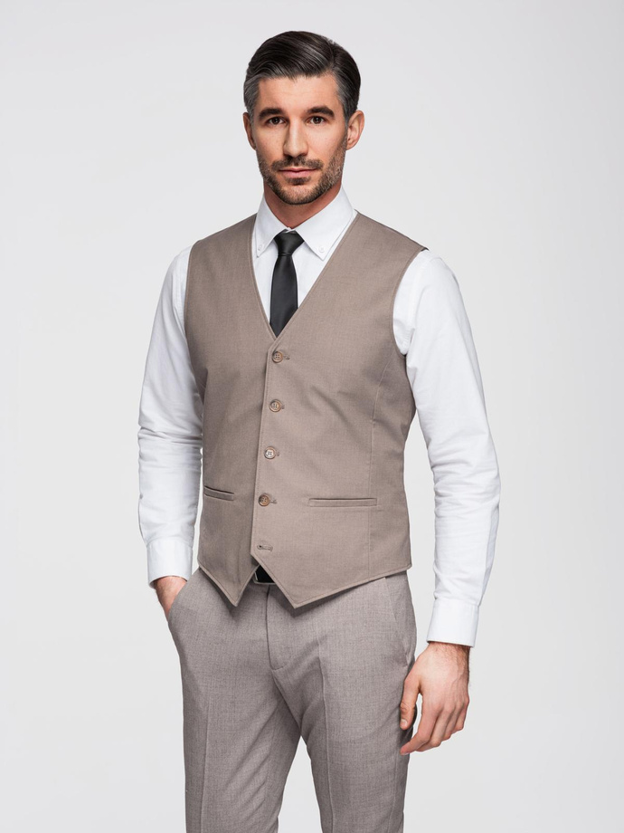 Men's suit vest without lapels - beige V2 OM-BLZV-0112