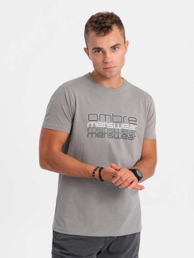 Men's printed cotton t-shirt - gray V2 OM-TSPT-0160