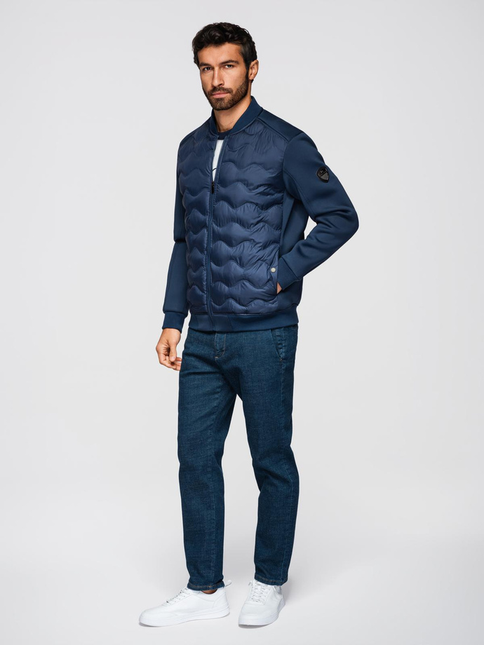 Men's quilted bomber jacket - navy blue V2 OM-JALP-0141