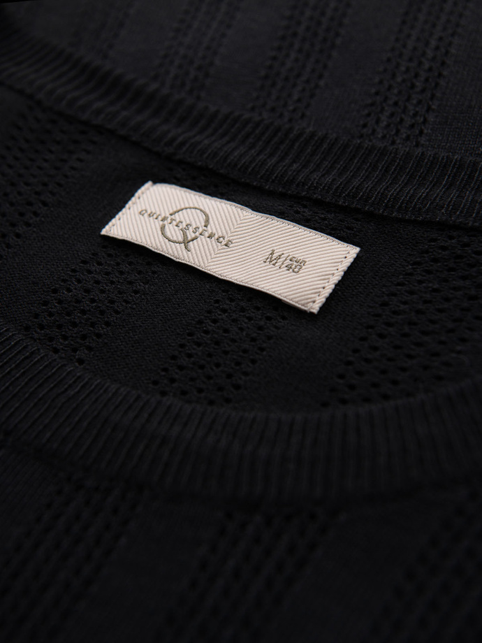 Men's openwork sweater with round neckline and short sleeves - black V2 OM-TSCT-0251