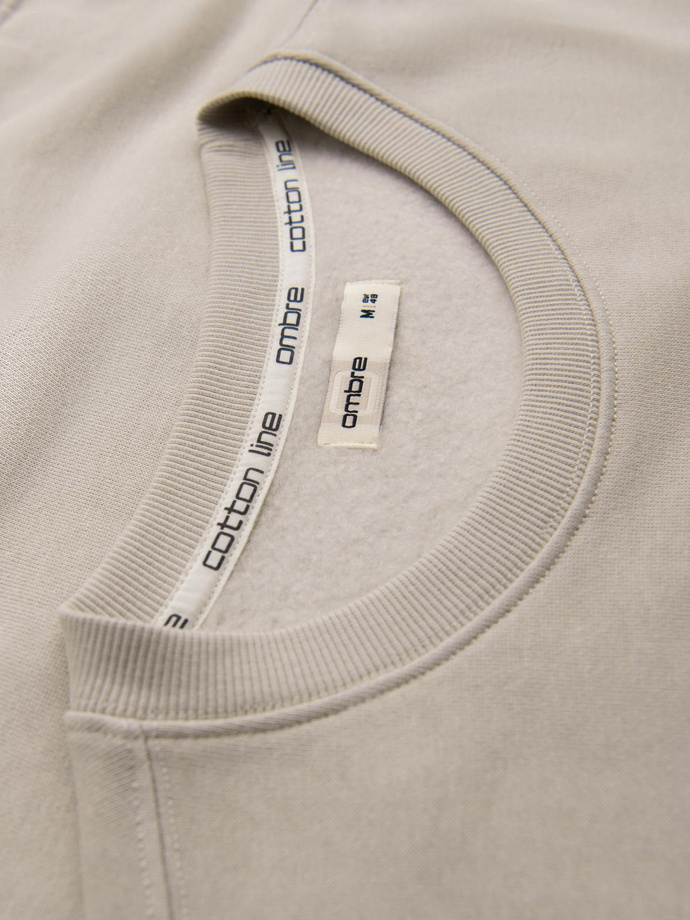 Men's BASIC sweatshirt with round neckline - light beige V1 OM-SSBN-0175