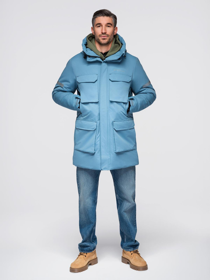 Insulated long men's jacket with reflective elements - blue V4 OM-JALJ-0169