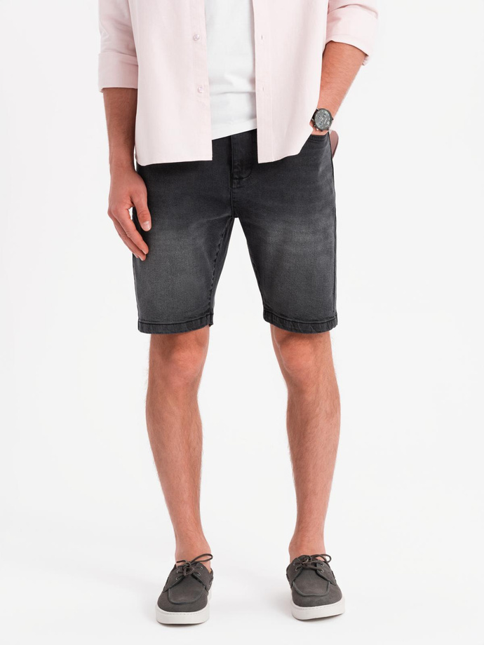 Men's classic cut denim shorts - black V4 OM-SRDS-0171