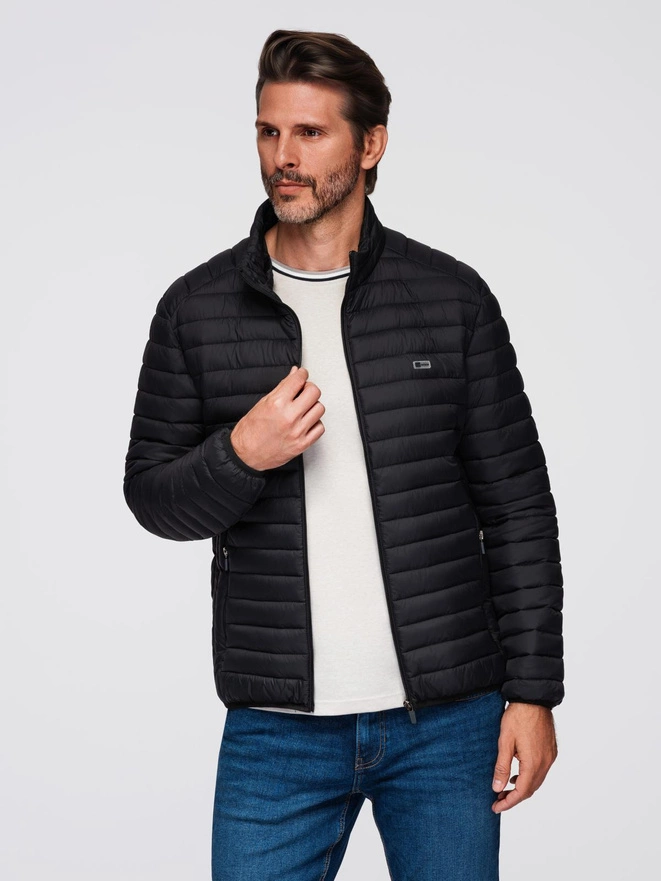 Men's classic quilted jacket with pouch option - black V7 OM-JALP-0295