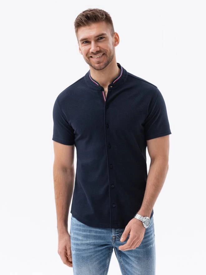 Men's short sleeve knit shirt - navy blue V2 K543