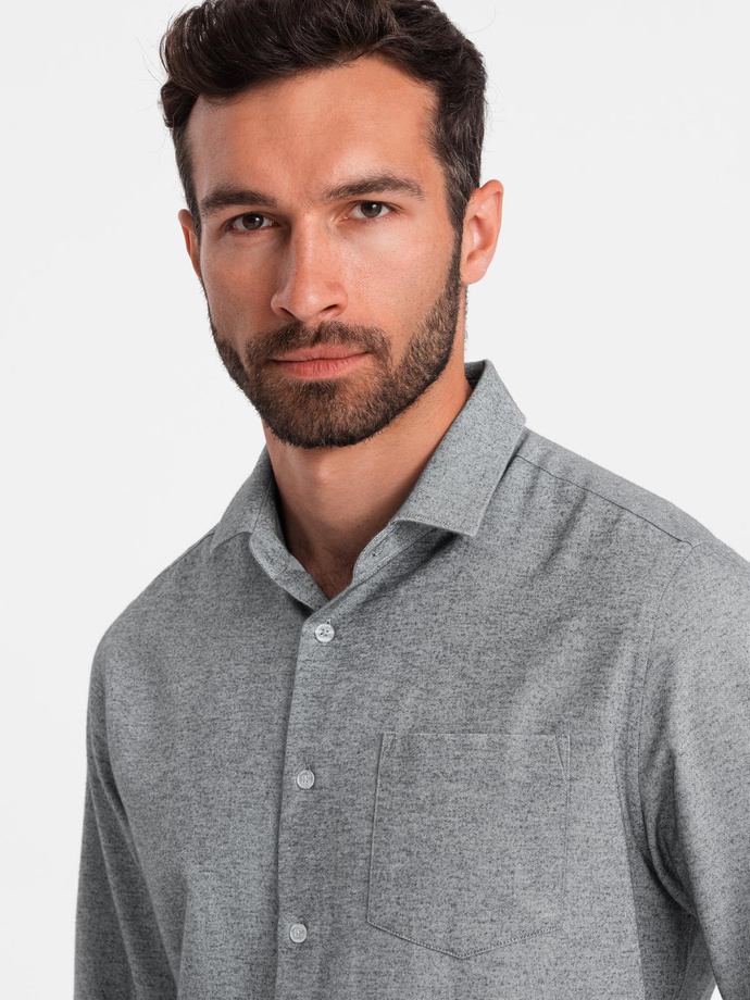 Koszula męska z kieszenią REGULAR FIT - szary melanż V3 OM-SHCS-0148