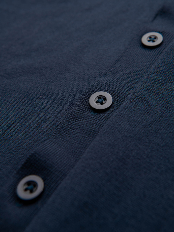 Knitted monochrome men's viscose cardigan - navy blue V1 OM-SWCD-0126