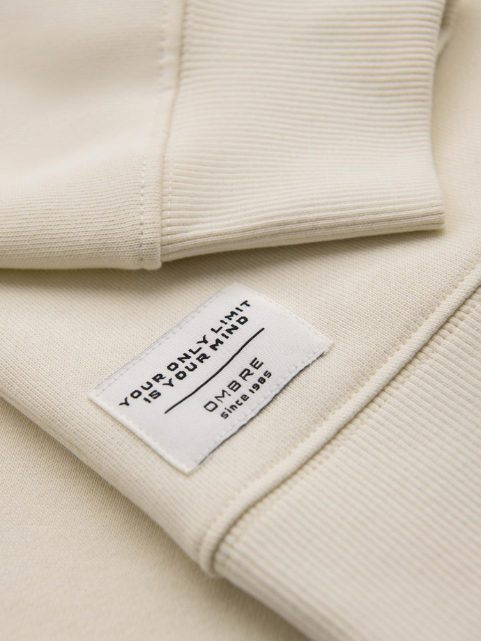 BASIC men's sweatshirt with round neckline - cream V11 OM-SSBN-0175