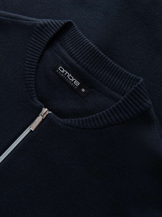 Sweter męski gładki na zamek  – granatowy V1 OM-SWZS-0146