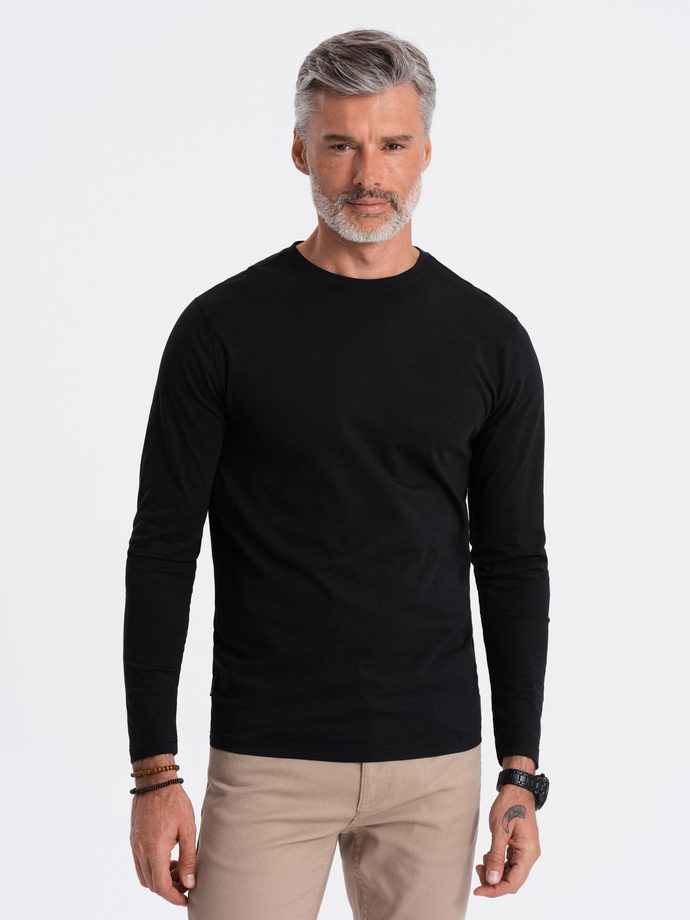 BASIC men's longsleeve with round neckline - black V1 OM-LSBL-0106