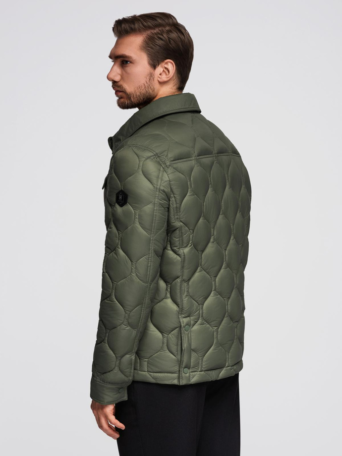 Men's quilted jacket in shirt cut - olive V2 OM-JALP-0215