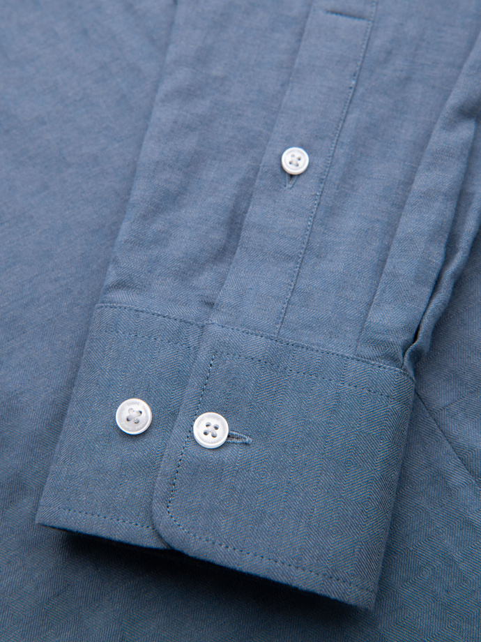 Męska koszula SLIM FIT z ozdobnej tkaniny z kieszonką – niebieska V1 OM-SHCS-0174