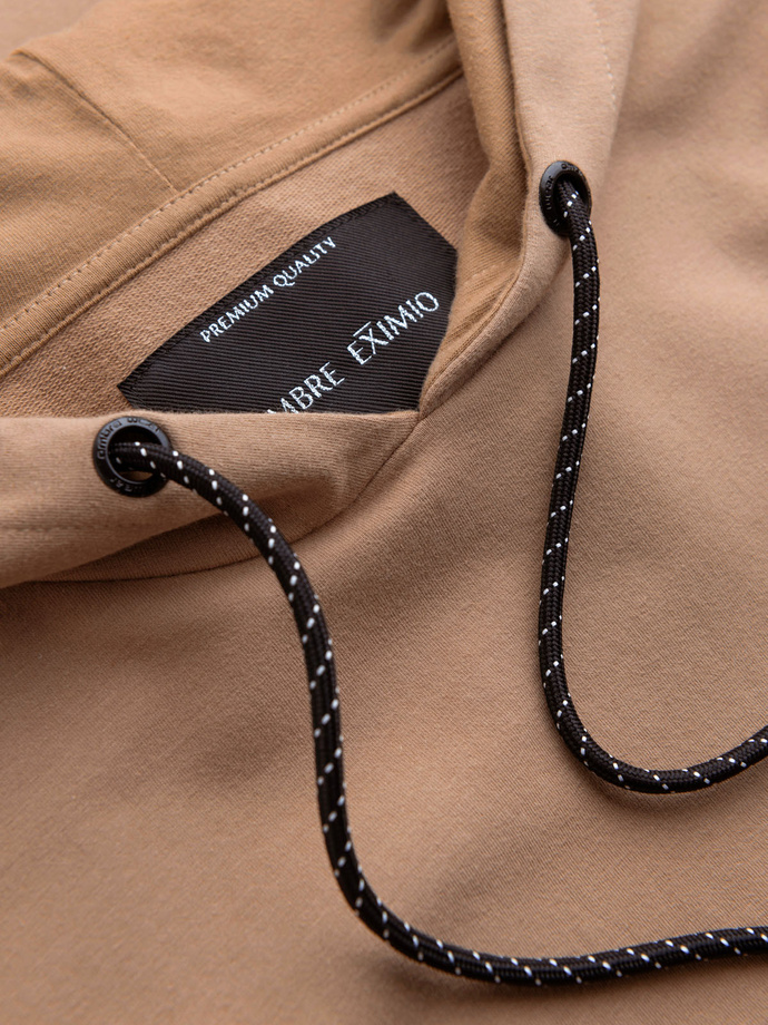 Męska bluza z kapturem kangurka z logotypem – brązowa V3 OM-SSNZ-0162