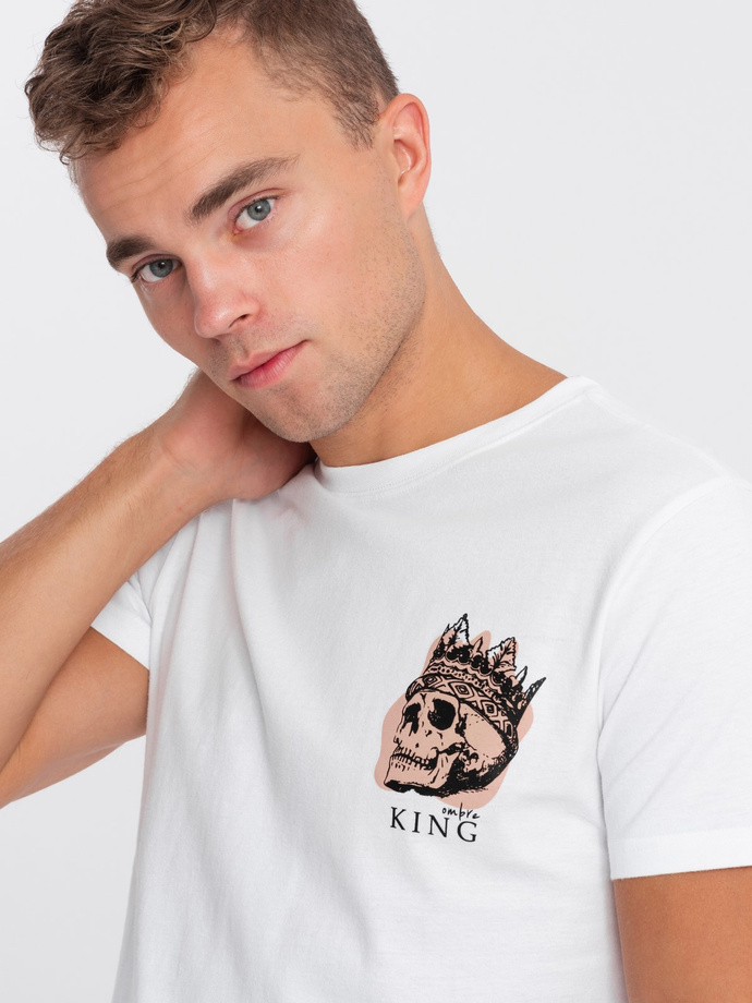 T-shirt męski bawełniany z nadrukiem na klatce piersiowej - biały V3 OM-TSPT-0167