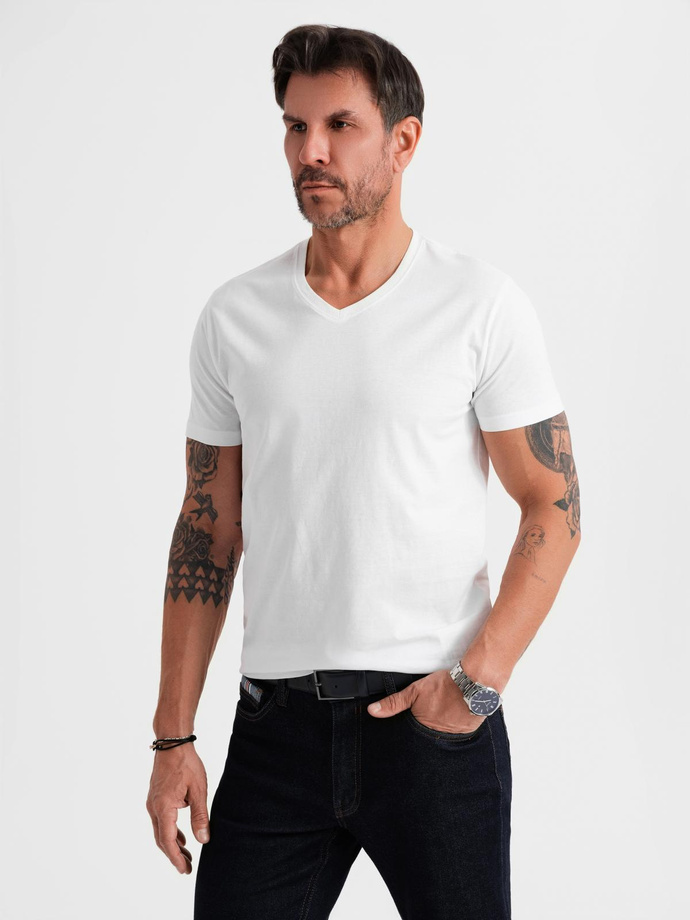 BASIC men's classic cotton T-shirt with a crew neckline - white V4 OM-TSBS-0237