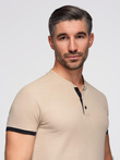 Men's collarless polo shirt - beige V5 OM-TSCT-0156