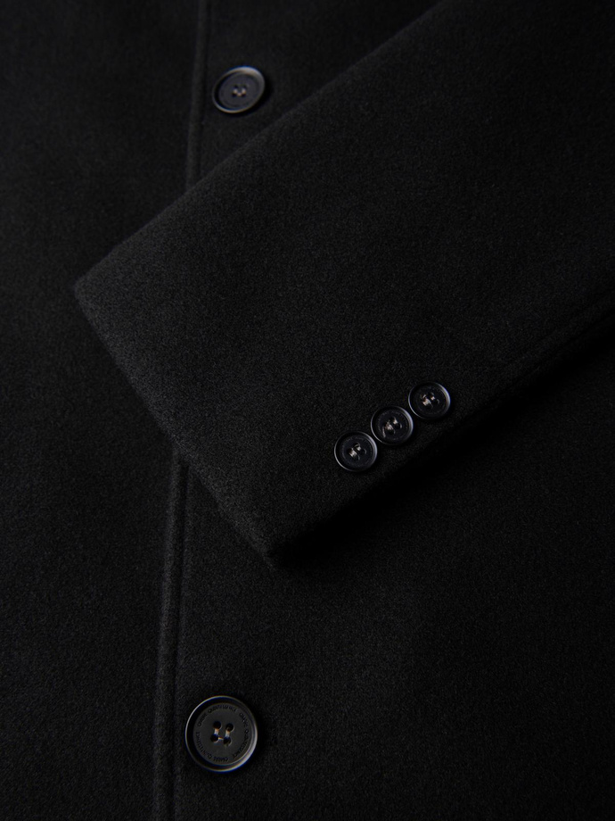 Men's long single-breasted coat with collar and undercoat - black V1 OM-COWC-0106