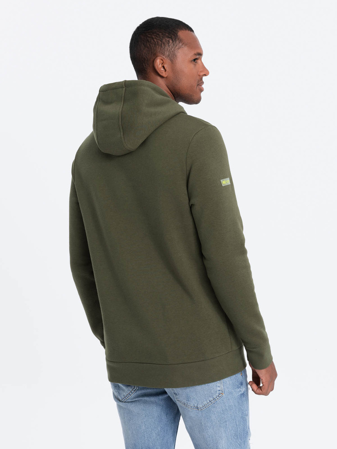 Bluza męska z kapturem z kieszenią na zamek - oliwkowa V2 OM-SSNZ-22FW-006