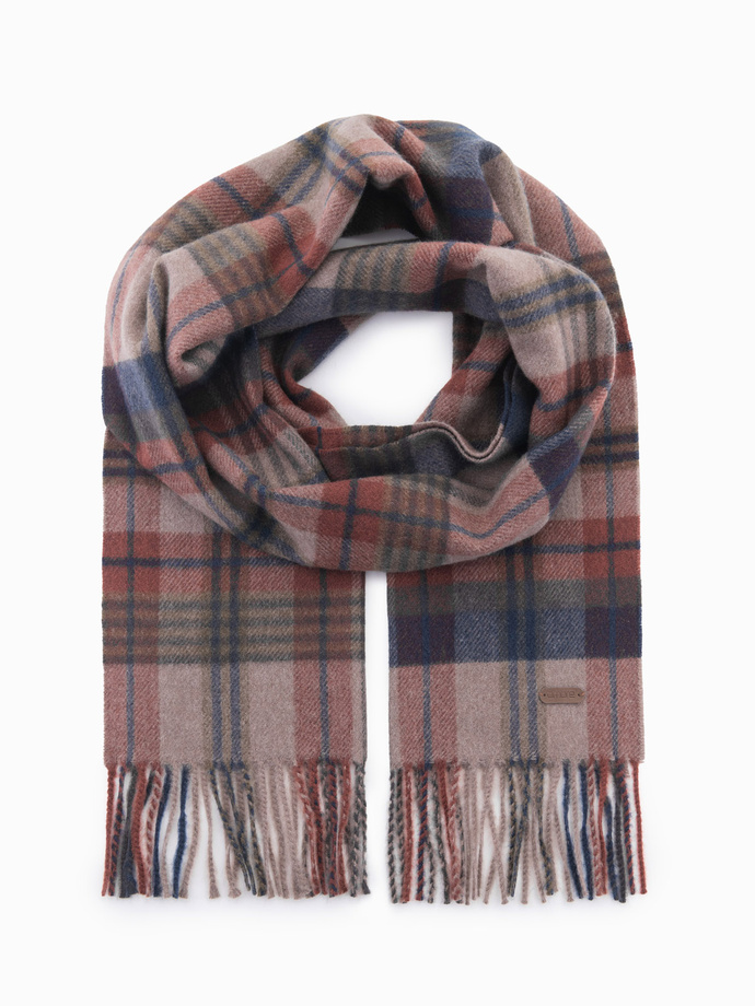 Men's Scottish check scarf with tassels - brown and brick V2 OM-ACSF-0113