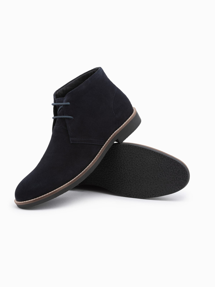Buty męskie skórzane wiązane za kostkę - granatowe V3 OM-FOCS-0136
