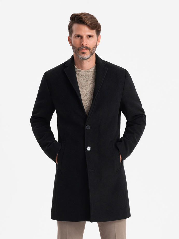 Single-breasted long men's suit style coat - black V1 OM-COWC-0105