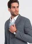 Men's blazer with elbow patches - navy blue V2 OM-BLZB-0108