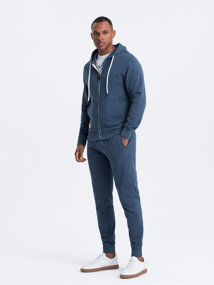 Men's tracksuit set jogger pants + zip-up sweatshirt - dark blue V4 Z82