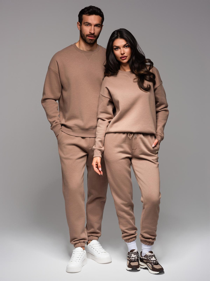 Klasyczna dresowa bluza unisex z okrągłym dekoltem – brązowa V16 OU-SNBC-0104