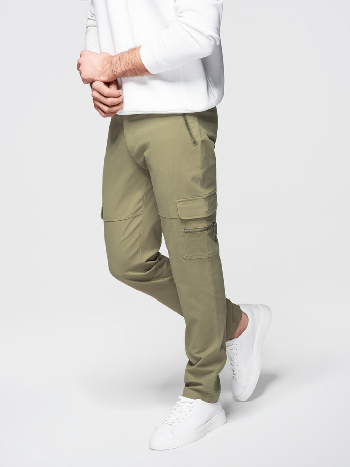 Men's STRAIGHT LEG cargo pants with zippered pockets - olive V2 OM-PACG-0204