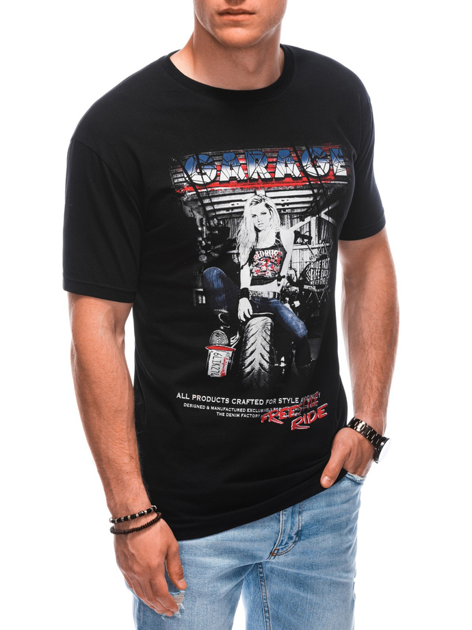 T-shirt męski z nadrukiem S1860 - czarny