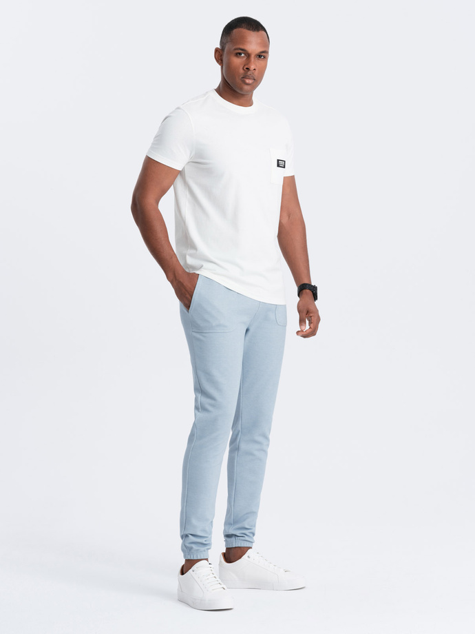 Spodnie męskie dresowe ze strukturalnej dzianiny - jasnoniebieskie V4 OM-PASK-0211