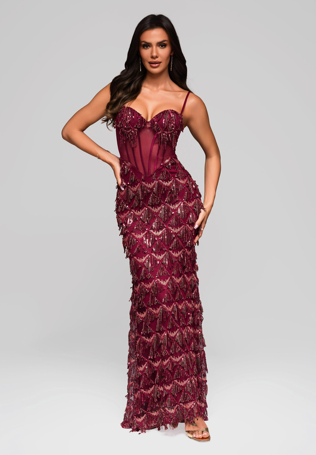 Evening dress LA-OM-DLR204 - burgundy