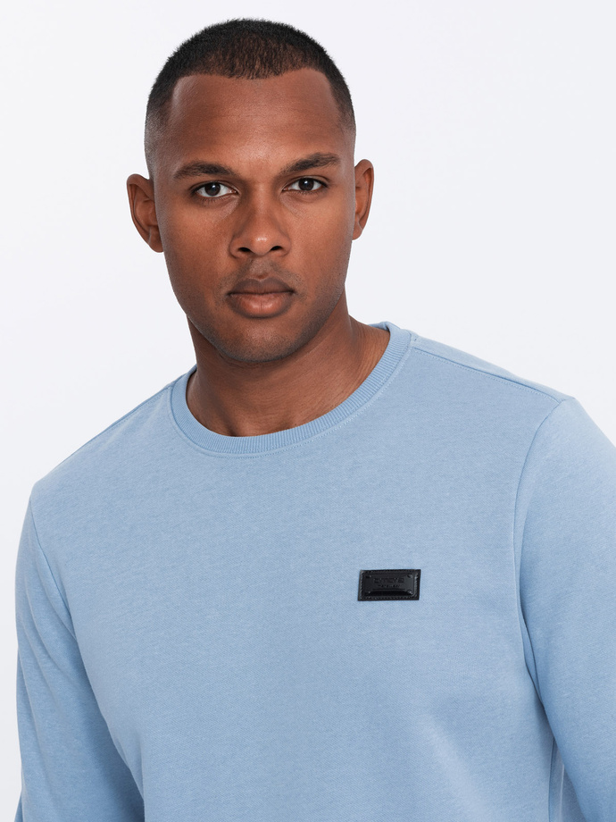 Men's non-stretch sweatshirt with metal pin - blue V3 OM-SSNZ-0136