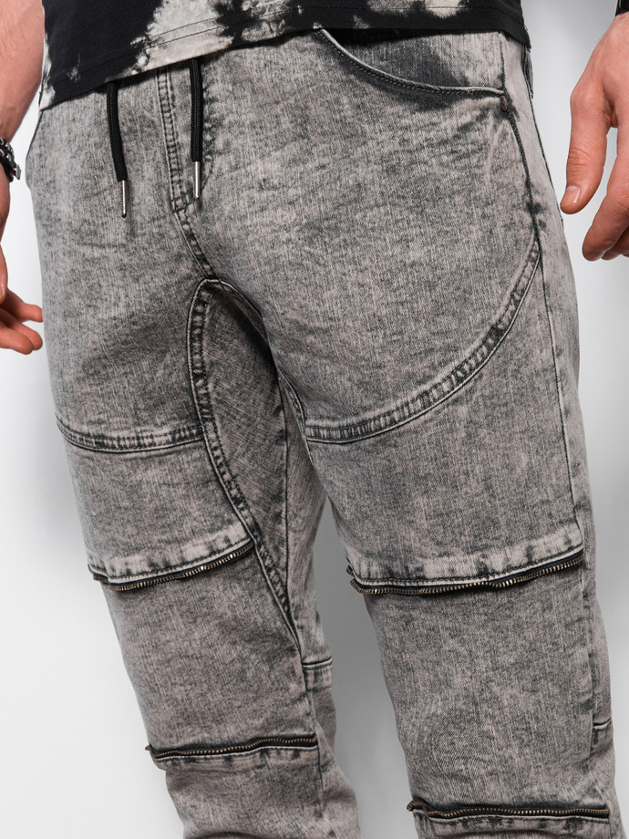 Men's marbled JOGGERS pants with decorative stitching - gray V4 OM-PADJ-0111