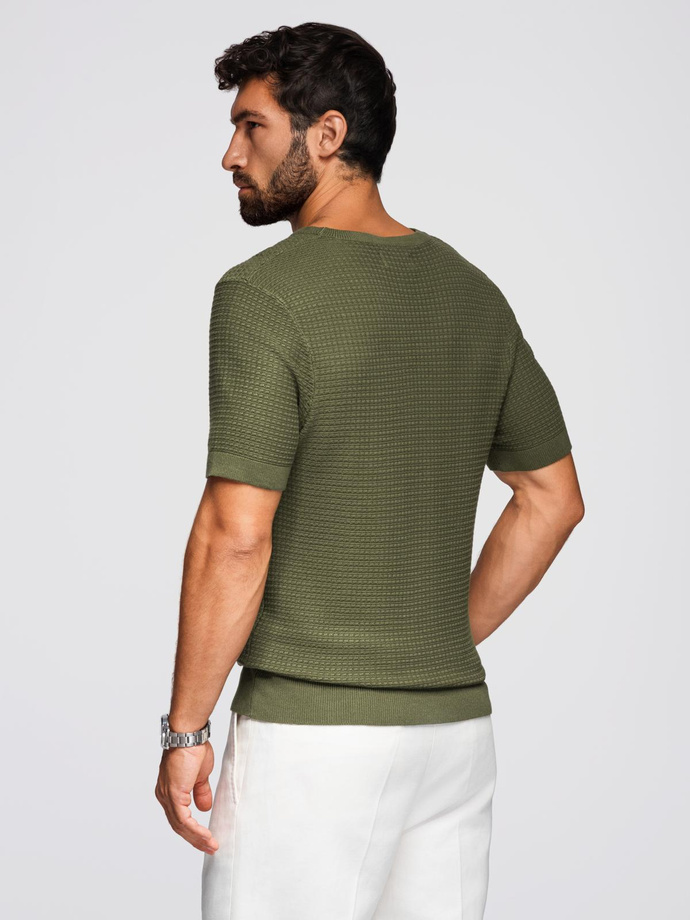 Structured knitted shirt for men - olive V1 OM-TSCT-0253