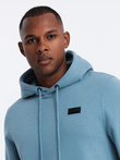 Men's kangaroo sweatshirt with hood and metal pin - blue V4 OM-SSNZ-0141