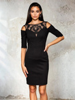 Women's mini dress with decorative neckline and exposed shoulders DLR172 - black