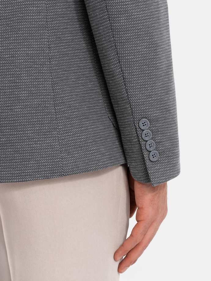 Elegant fitted men's structured knit blazer- graphite V3 OM-BLZB-0129