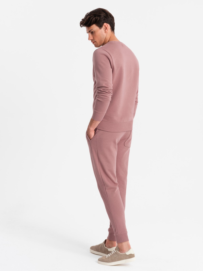 BASIC men's cotton sweatshirt set unbuttoned sweatshirt + joggers - dark pink V4 Z84