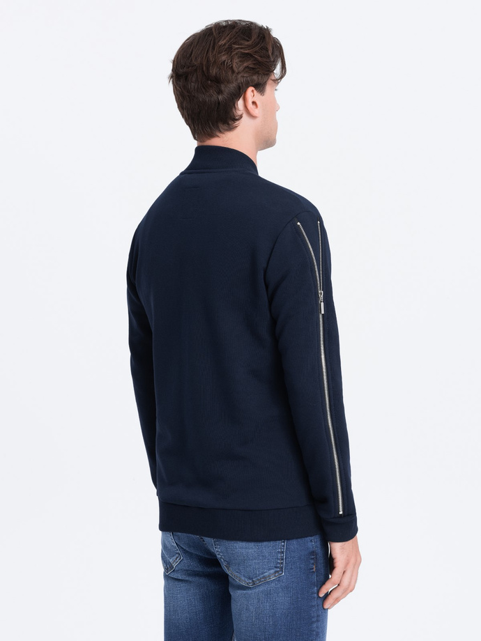 Men's bomber jacket with decorative zips on sleeves AMSTERDAM - navy blue B1367