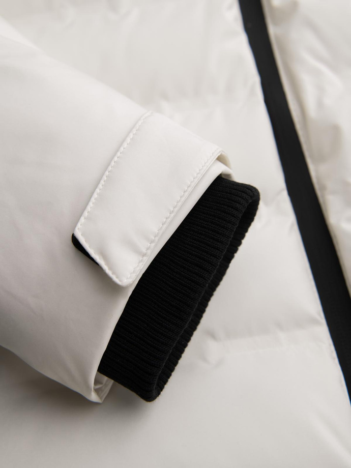 Men's winter jacket with detachable hood - cream V2 OM-JAHP-0150