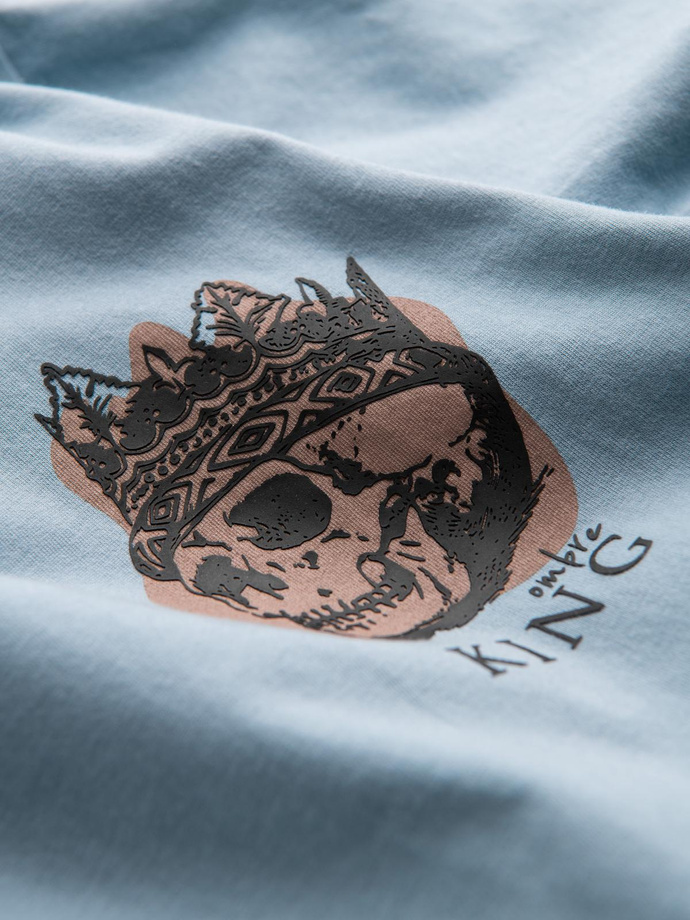 Men's cotton t-shirt with chest print - light blue V2 OM-TSPT-0167