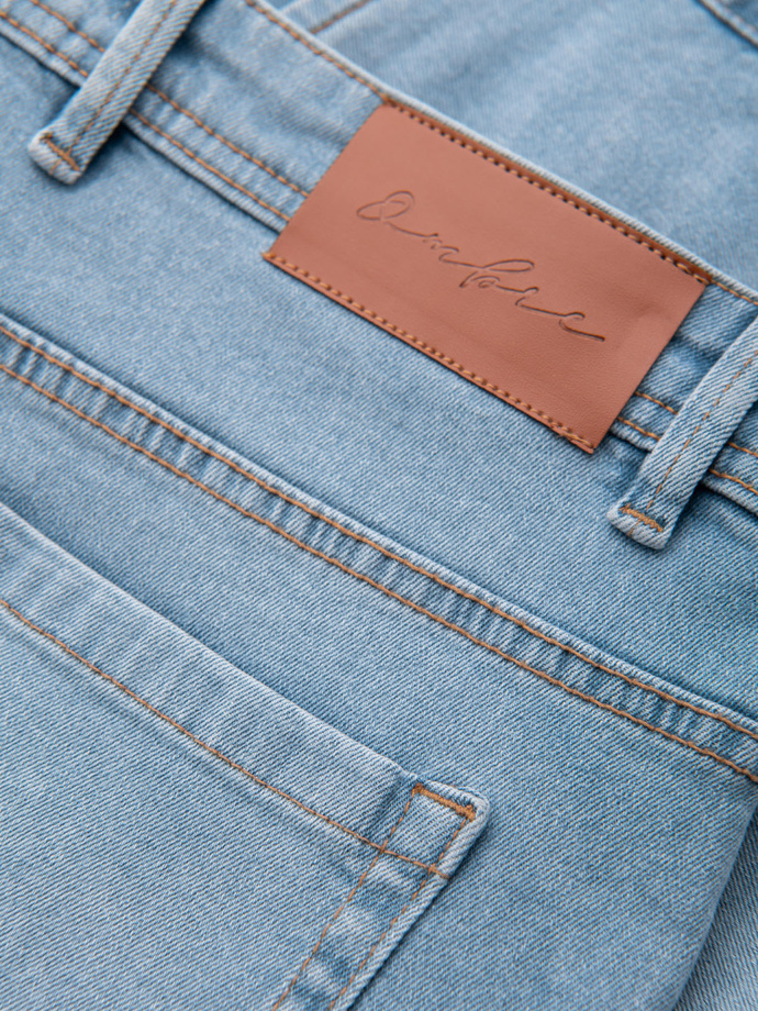 Men's short denim shorts with rubbing and rolled up leg - light blue V1 OM-SRDS-0186