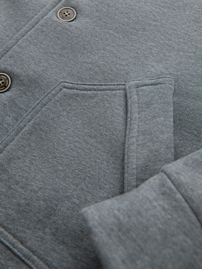 Bluza męska zapinana na guziki ze stójką – szary melanż V7 OM-SSZP-0240