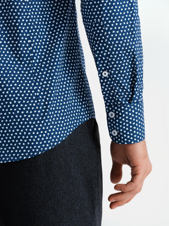 Men's fine pattern SLIM FIT shirt - navy blue V1 OM-SHCS-0140