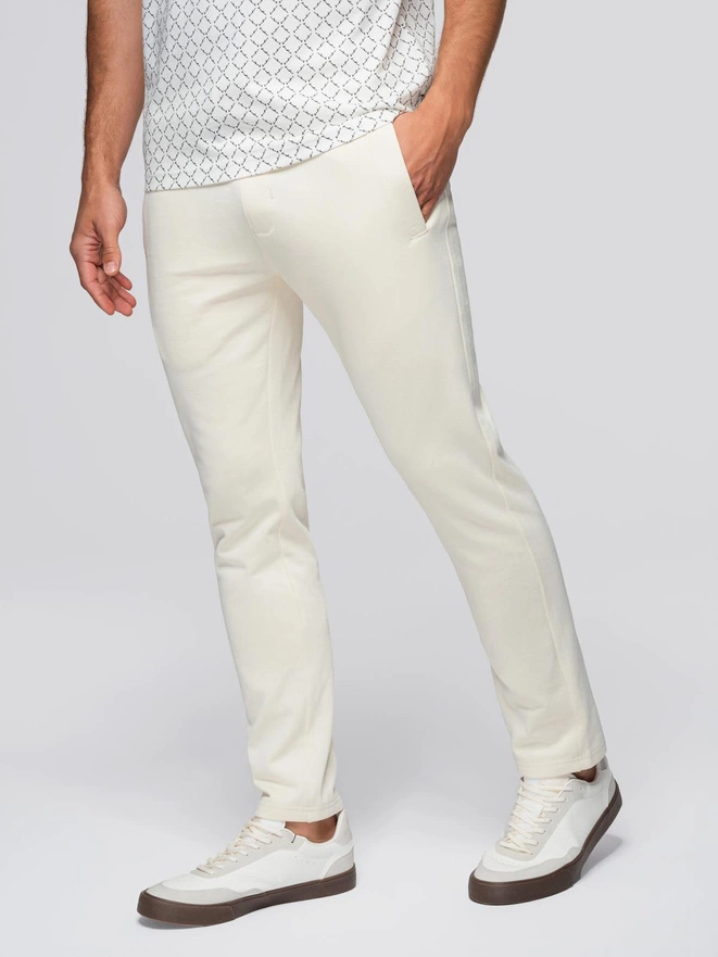 Men's sweatpants with unlined leg - cream V11 OM-PABS-0206
