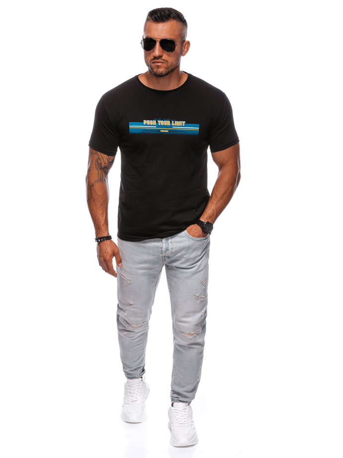 T-shirt męski z nadrukiem S1846 - czarny