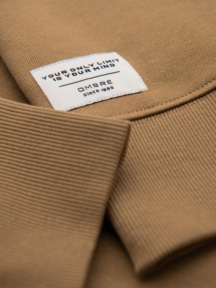 Men's BASIC sweatshirt with round neckline - brown V2 OM-SSBN-0175